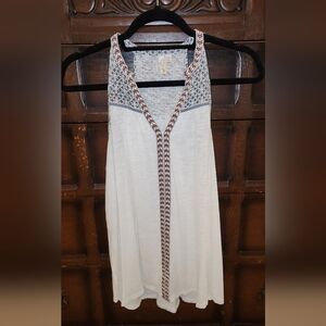 White and Brown Embroidered Tank Top